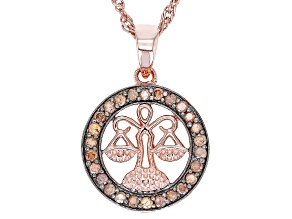 Champagne Diamond 14k Rose Gold Over Sterling Silver Libra Pendant With 18" Singapore Chain 0.25ctw