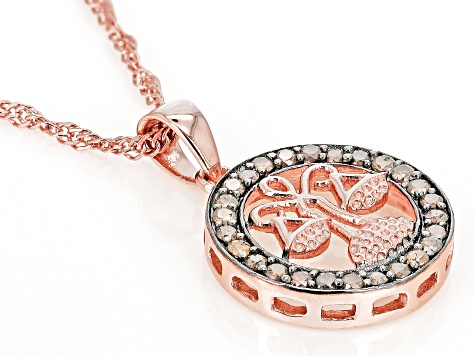 Champagne Diamond 14k Rose Gold Over Sterling Silver Libra Pendant With 18" Singapore Chain 0.25ctw