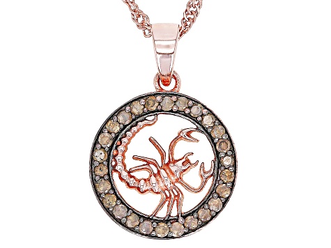 Champagne Diamond 14k Rose Gold Over Sterling Silver Scorpio Pendant With 18" Singapore Chain .25ctw