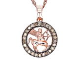 Champagne Diamond 14k Rose Gold Over Sterling Silver Sagittarius Pendant With 18" Chain 0.25ctw