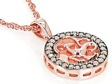 Champagne Diamond 14k Rose Gold Over Sterling Silver Capricorn Pendant With 18" Chain 0.25ctw
