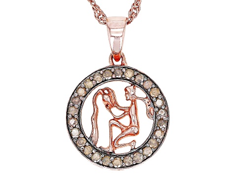 Champagne Diamond 14k Rose Gold Over Sterling Silver Aquarius Pendant With 18" Chain 0.25ctw