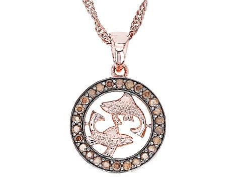 Champagne Diamond 14k Rose Gold Over Sterling Silver Pisces Pendant ...