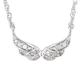 White Diamond Rhodium Over Sterling Silver Angel Wing Necklace 0.10ctw