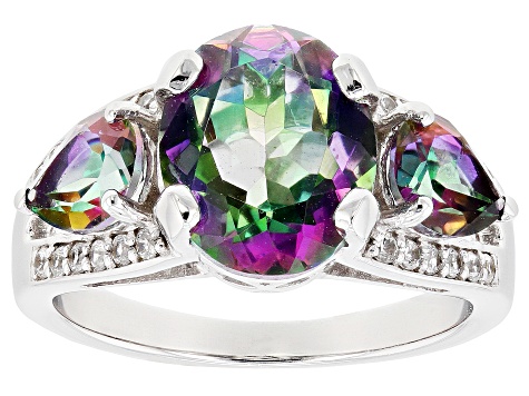 Mystic Fire® Green Topaz Rhodium Over Sterling Silver Ring 5.46ctw