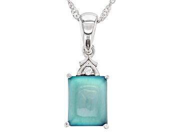 Picture of Aurora Moonstone Rhodium Over Sterling Silver Pendant With Chain 0.02ctw
