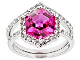 Pink Lab Created Sapphire Rhodium Over Sterling Silver Ring Set 3.89ctw