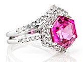 Pink Lab Created Sapphire Rhodium Over Sterling Silver Ring Set 3.89ctw