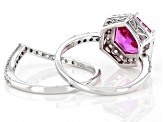 Pink Lab Created Sapphire Rhodium Over Sterling Silver Ring Set 3.89ctw