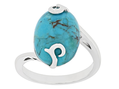 Blue Turquoise Rhodium Over Sterling Silver Solitaire Ring