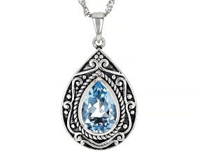 Sky Blue Topaz Sterling Silver Solitaire Pendant With Chain 3.85ctw