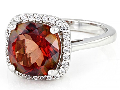 Red Labradorite Rhodium Over Sterling Silver Ring 3.24ctw