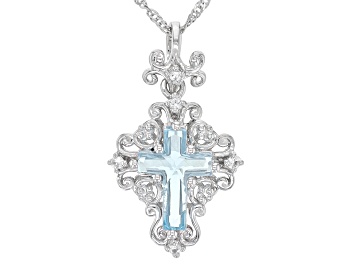 Picture of Sky Blue Topaz Rhodium Over Silver Cross Pendant With Chain 3.71ctw