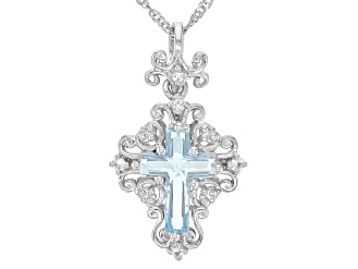 Sky Blue Topaz Rhodium Over Silver Cross Pendant With Chain 3.71ctw