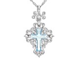Sky Blue Topaz Rhodium Over Silver Cross Pendant With Chain 3.71ctw
