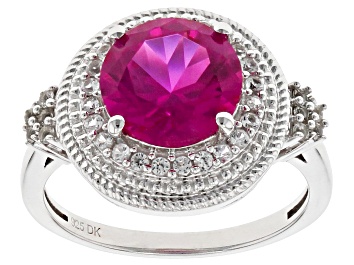 Picture of Pink Lab Created Sapphire Rhodium Over Sterling Silver Halo Ring 2.70ctw