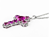 Pink Lab Created Sapphire Rhodium Over Sterling Silver Cross Pendant With Chain 10.47ctw