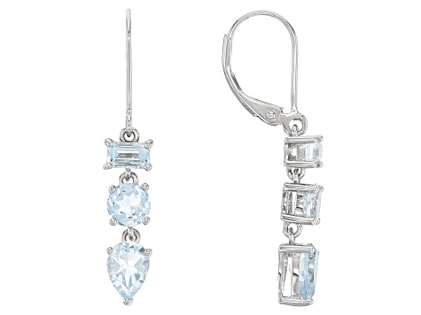 Sky Blue Topaz Rhodium Over Sterling Silver Dangle Earrings 3.14