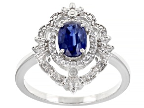Blue Kyanite And White Zircon Rhodium Over Sterling Silver Ring 0.98ctw