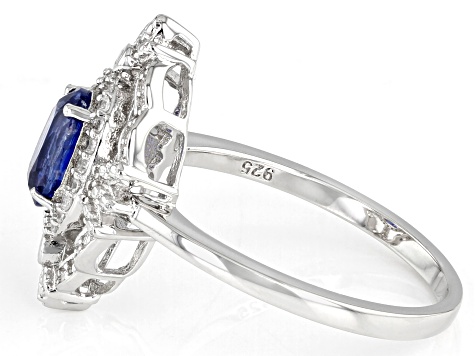 Blue Kyanite And White Zircon Rhodium Over Sterling Silver Ring 0.98ctw