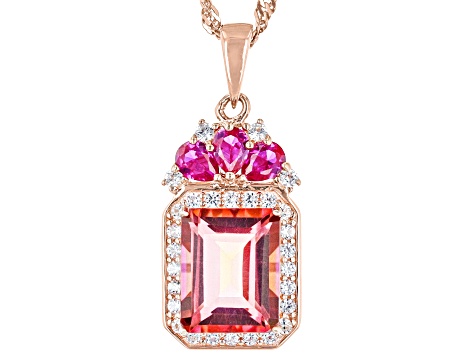 Pink Quartz 18k Rose Gold Over Sterling Silver Pendant With Chain 3.40ctw