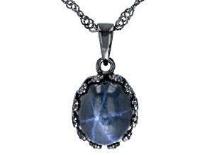 Blue Star Sapphire Black Rhodium Over Sterling Silver Solitaire Pendant With Chain 4.80ct