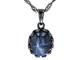 Blue Star Sapphire Black Rhodium Over Sterling Silver Solitaire Pendant With Chain 4.80ct