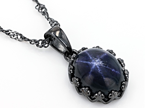 Blue Star Sapphire Black Rhodium Over Sterling Silver Solitaire Pendant With Chain 4.80ct