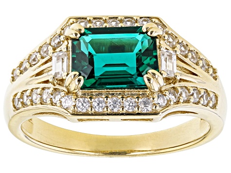 Green Lab Created Emerald 18k Yellow Gold Over Sterling Silver Ring 1.73ctw