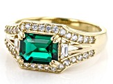 Green Lab Created Emerald 18k Yellow Gold Over Sterling Silver Ring 1.73ctw