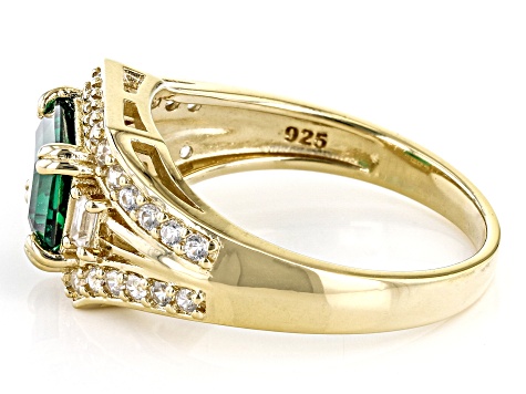 Green Lab Created Emerald 18k Yellow Gold Over Sterling Silver Ring 1.73ctw
