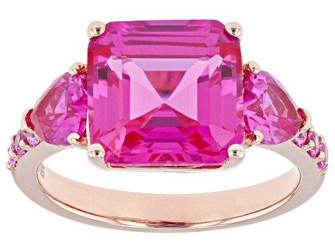 Pink Lab Created Sapphire 18k Rose Gold Over Sterling Silver Rose Gold Ring 6.16ctw