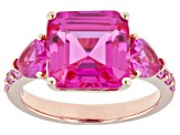Pink Lab Created Sapphire 18k Rose Gold Over Sterling Silver Rose Gold Ring 6.16ctw