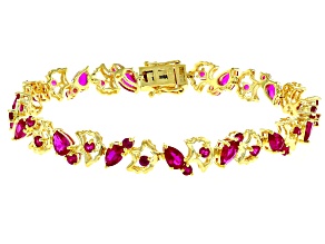 Red Lab Created Ruby 18k Yellow Gold Over Sterling Silver Tennis Bracelet 7.14ctw