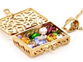 Multicolor Mixed Gemstones 18k Yellow Gold Over Silver Prayer Box Pendant With Chain 2.00ctw