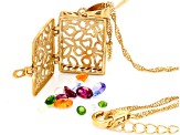 Multicolor Mixed Gemstones 18k Yellow Gold Over Silver Prayer Box Pendant With Chain 2.00ctw