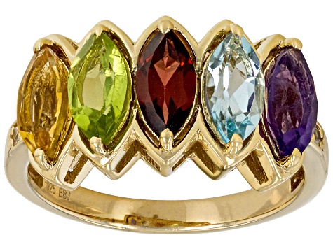 Multi Color Multi Gemstone 18k Yellow Gold Over Sterling Silver Ring 2.72ctw