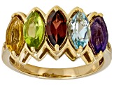 Multi Color Multi Gemstone 18k Yellow Gold Over Sterling Silver Ring 2.72ctw