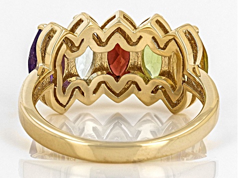 Multi Color Multi Gemstone 18k Yellow Gold Over Sterling Silver Ring 2.72ctw