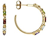Multi Color Multi Gemstone 18k Yellow Gold Over Sterling Silver Hoop Earrings 1.42ctw