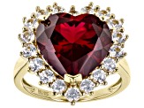 Lab Created Ruby 18k Yellow Gold Over Sterling Silver Heart Ring 8.13ctw