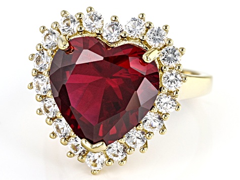 Lab Created Ruby 18k Yellow Gold Over Sterling Silver Heart Ring 8.13ctw