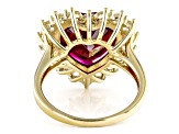 Lab Created Ruby 18k Yellow Gold Over Sterling Silver Heart Ring 8.13ctw