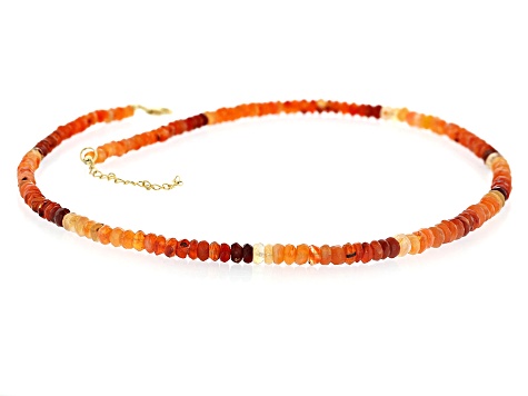 Orange Mexican Fire Opal 18k Yellow Gold Over Sterling Silver Beaded Necklace