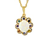 Multi Color Lab Created Opal 18k Yellow Gold Over Sterling Silver Pendant With Chain 0.80ctw