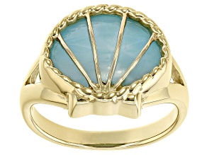 Blue Larimar 18k Yellow Gold Over Sterling Silver Solitaire Sea Shell Ring