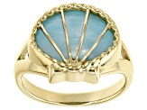 Blue Larimar 18k Yellow Gold Over Sterling Silver Solitaire Sea Shell Ring