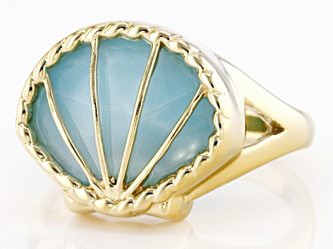 Blue Larimar 18k Yellow Gold Over Sterling Silver Solitaire Sea Shell Ring