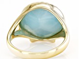 Blue Larimar 18k Yellow Gold Over Sterling Silver Solitaire Sea Shell Ring