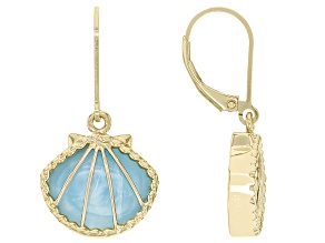 Blue Larimar 18k Yellow Gold Over Sterling Silver Seashell Dangle Earrings